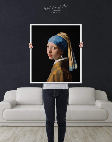 Framed Girl with a Pearl Earring by Johannes Vermeer Canvas Wall Art - image 1