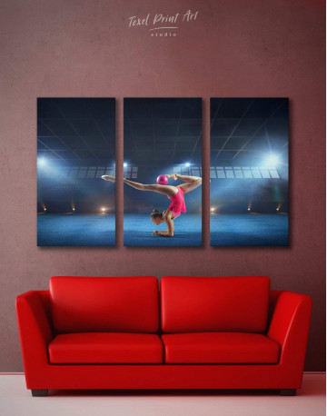 3 Panels Gymnastic Girl with Ball Canvas Wall Art