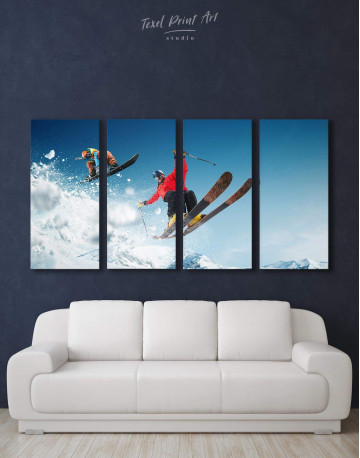 4 Panels Extreme Skiing Canvas Wall Art