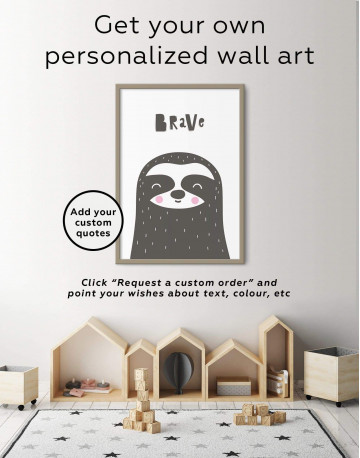 Framed Brave Sloth Nursery Animal Canvas Wall Art - image 1