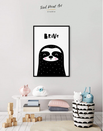 Framed Brave Sloth Nursery Animal Canvas Wall Art