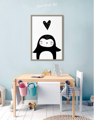 Framed Penguin Nursery Animal Canvas Wall Art