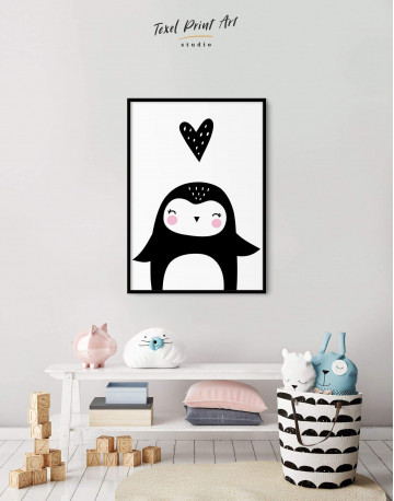 Framed Penguin Nursery Animal Canvas Wall Art - image 1