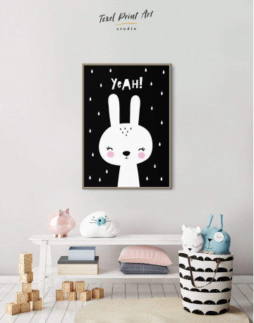 Framed Yeah! Bunny Nursery Animal Canvas Wall Art - image 1