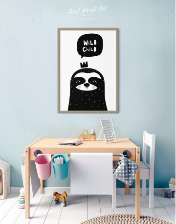 Framed Wild Child Sloth Nursery Animal Canvas Wall Art - image 1