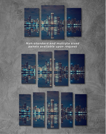 3 Pieces Chicago Skyline at Night Canvas Wall Art - image 3