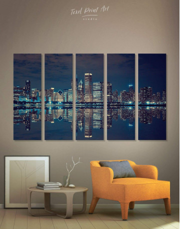 5 Pieces Chicago Skyline at Night Canvas Wall Art