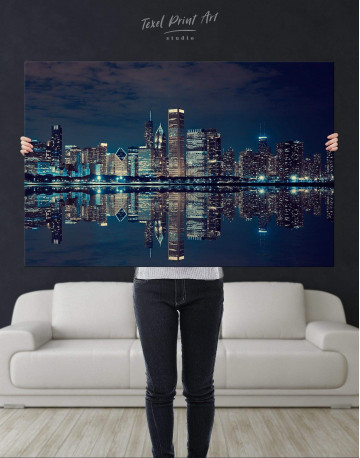 Chicago Skyline at Night Canvas Wall Art - image 2