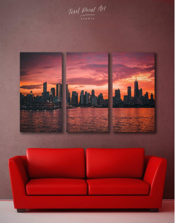 3 Pieces Chicago Silhouette Skyline at Night Canvas Wall Art