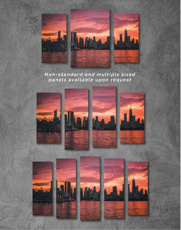 4 Panels Chicago Silhouette Skyline at Night Canvas Wall Art - image 3