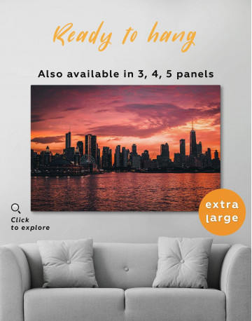 Chicago Silhouette Skyline at Night Canvas Wall Art