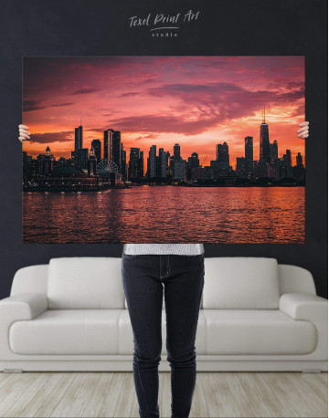 Chicago Silhouette Skyline at Night Canvas Wall Art - image 4