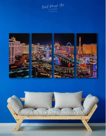 4 Panels Vegas Skyline Canvas Wall Art