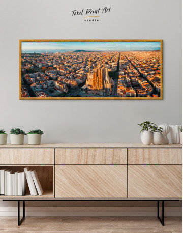 Framed Panoramic Barcelona Skyline with Sagrada Familia Canvas Wall Art - image 2
