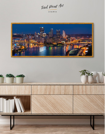 Framed Panoramic Pittsburgh Pennsylvania Skyline Canvas Wall Art - image 3