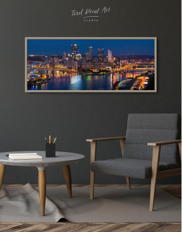 Framed Panoramic Pittsburgh Pennsylvania Skyline Canvas Wall Art - image 4