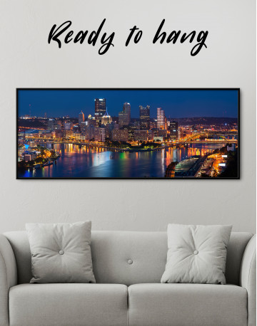 Framed Panoramic Pittsburgh Pennsylvania Skyline Canvas Wall Art