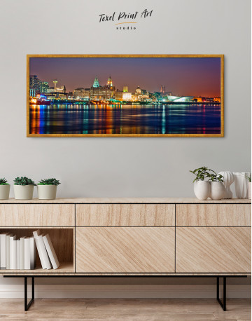 Framed Night Panoramic Liverpool Cityscape Canvas Wall Art - image 2