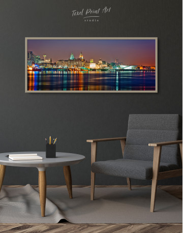 Framed Night Panoramic Liverpool Cityscape Canvas Wall Art - image 1