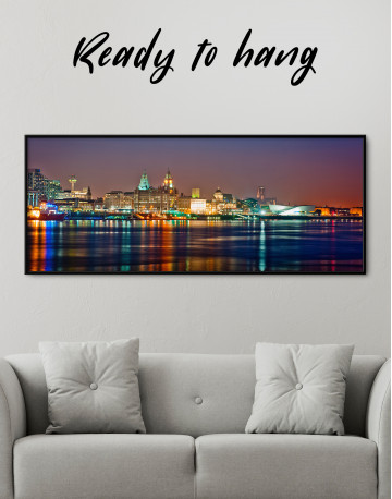 Framed Night Panoramic Liverpool Cityscape Canvas Wall Art