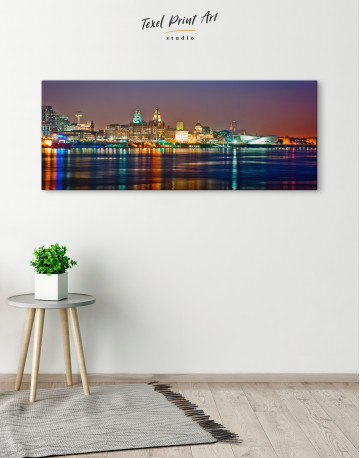 Night Panoramic Liverpool Cityscape Canvas Wall Art - image 1