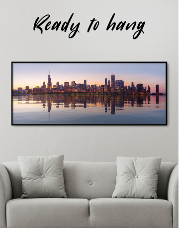 Framed Panoramic Chicago View from Northerly Island Canvas Wall Art