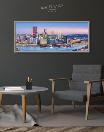 Framed Panoramic Pittsburgh Cityscape Canvas Wall Art - image 1