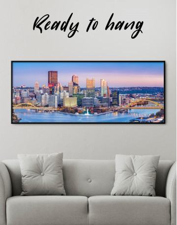 Framed Panoramic Pittsburgh Cityscape Canvas Wall Art