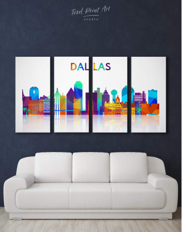 4 Panels Dallas Silhouette Canvas Wall Art
