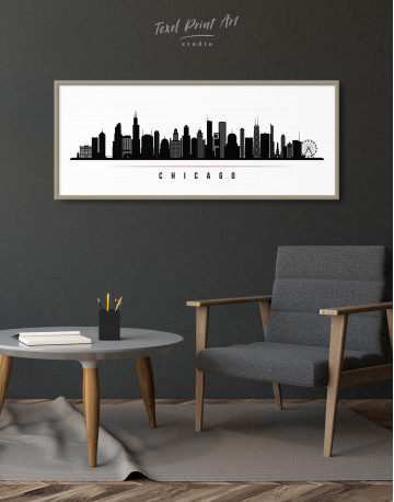 Framed Panoramic Chicago Silhouette Canvas Wall Art - image 3