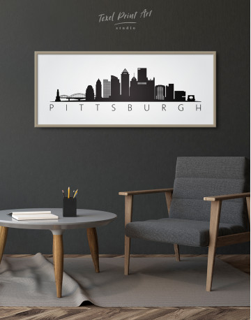 Framed Black and White Pittsburgh Canvas Wall Art - image 1