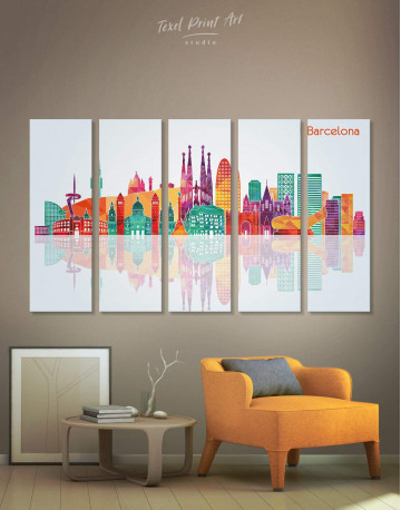 5 Panels Barcelona Silhouette Canvas Wall Art