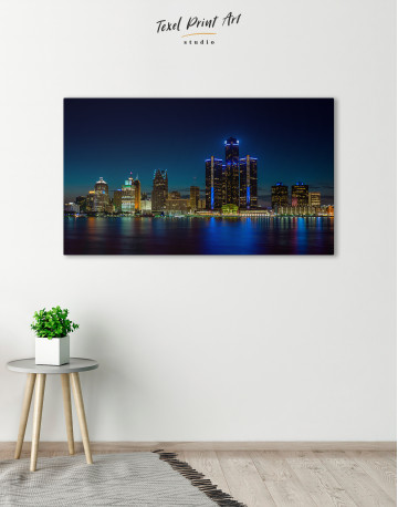 Night Detroit Skyline Canvas Wall Art - image 3