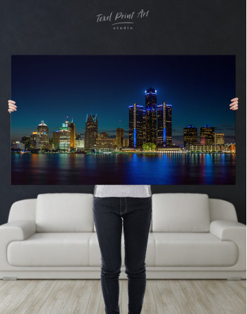 Night Detroit Skyline Canvas Wall Art - image 8