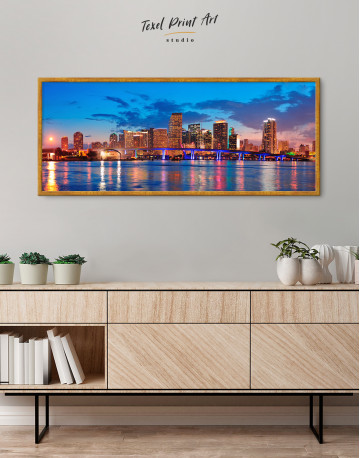 Framed Panoramic Night Cityscape View Canvas Wall Art - image 3