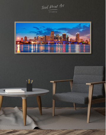 Framed Panoramic Night Cityscape View Canvas Wall Art - image 4
