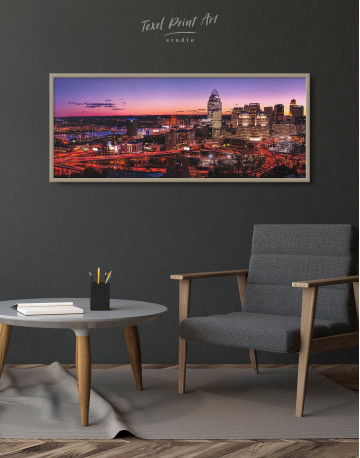 Framed Panoramic Cincinnati Ohio Cityscape Canvas Wall Art - image 1