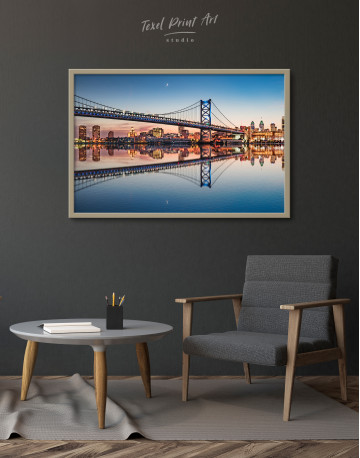 Framed Benjamin Franklin Bridge Philadelphia Cityscape Canvas Wall Art - image 3