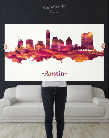Purple Panoramic Austin Silhouette Canvas Wall Art - image 1