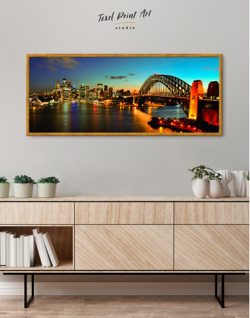 Framed Night Panorama Sydney Skyline Canvas Wall Art - image 3