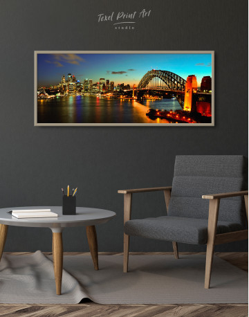 Framed Night Panorama Sydney Skyline Canvas Wall Art - image 1