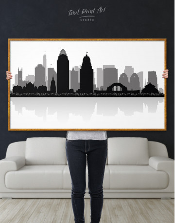 Framed Silhouette Cincinnati Skyline Canvas Wall Art - image 4