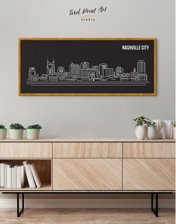 Framed Panoramic Nashville City Silhouette Canvas Wall Art - image 4