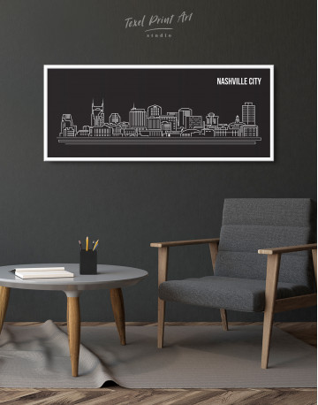 Framed Panoramic Nashville City Silhouette Canvas Wall Art - image 1