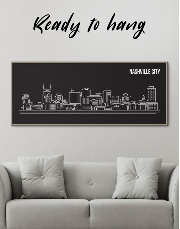 Framed Panoramic Nashville City Silhouette Canvas Wall Art