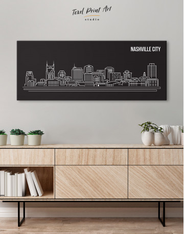 Panoramic Nashville City Silhouette Canvas Wall Art - image 1