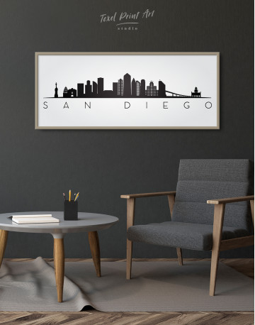 Framed Panoramic San Diego Silhouette Canvas Wall Art - image 1