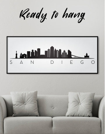 Framed Panoramic San Diego Silhouette Canvas Wall Art