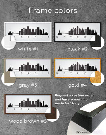 Framed Panoramic Detroit Silhouette Canvas Wall Art - image 1