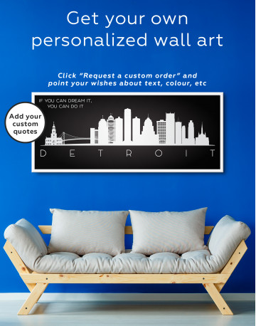 Framed Panoramic Detroit Silhouette Canvas Wall Art - image 2